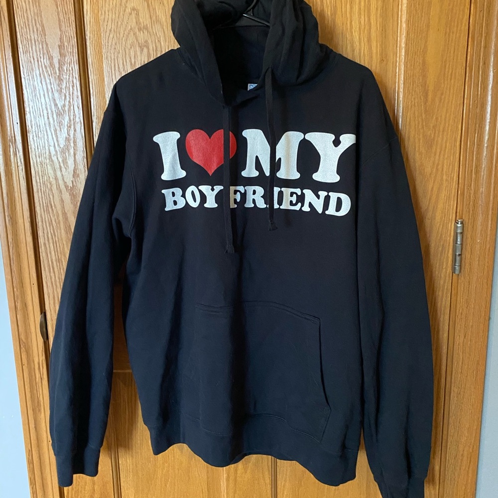 Black Hoodie with 'I Love My Boyfriend' Print